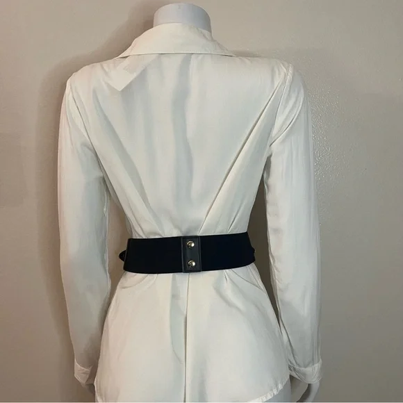Black PU leather gold tone double buckleelastic waistband belt